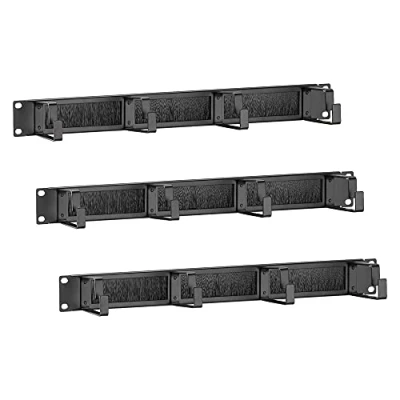 Immagine di kwmobile 3x Barra Gestione Cavi U1 19&quot; Set Pannello Passacavi Server Rack con Spazzola Organizzatore 4 Fori e Anelli a D Viti Incluse