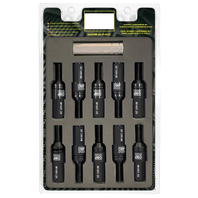 Immagine di OMP SPEED Set 20 viti a ruota nere con metrica M14X1.25 chiave da 17 19 lunghezza filettata 28 mm protezione nera in alluminio 7075 + DIN 12.9