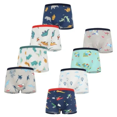 Immagine di FedMois Boxer Bambino Intimo Mutande Mutandine Cotone Confezione da 8, Dinosauri e Aerei, 7 9 Anni