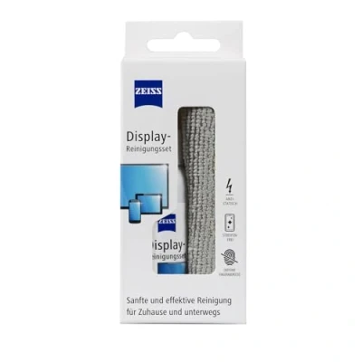 Immagine di Zeiss Spray detergente per display con contenuto da 120 ml, incluso un panno in microfibra una pulizia sicura ed efficace di superfici ottiche, senza alcool, antistatico, 606243, bianco
