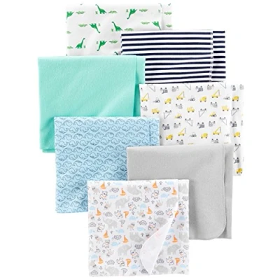 Immagine di Simple Joys by Carter&#039;s 7 Pack Flannel Receiving Blankets Nursery, Verde Menta/Blu/Bianco, Taglia Unica (Pacco da 7) Unisex Bimbi