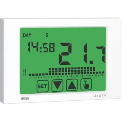 Immagine di VEMER VE453700 CHRONOS Termostato Digitale per Caldaia con Programmazione Settimanale, Display Touch Screen e Alimentazione 230V, Bianco