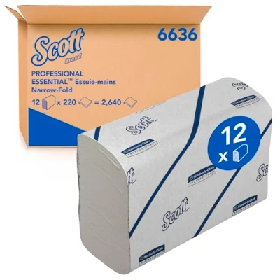 Immagine di Scott asciugamani Essential 6636 di carta con piegatura stretta 12 fascette x 220 bianchi (2.640 totali)