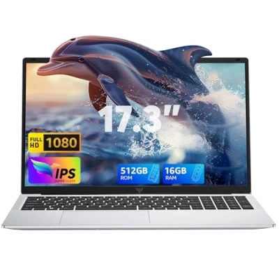 Immagine di ACEMAIGC PC Portatile 17,3 Pollici,16GB DDR4 512GB SSD,lntel Alder Lake N97,Fino a 3,6 GHz, in Offerta con Tastiera Italiana,Notebook,1920 *1080 IPS Full HD,WiFi,Apertura e chiusura 180