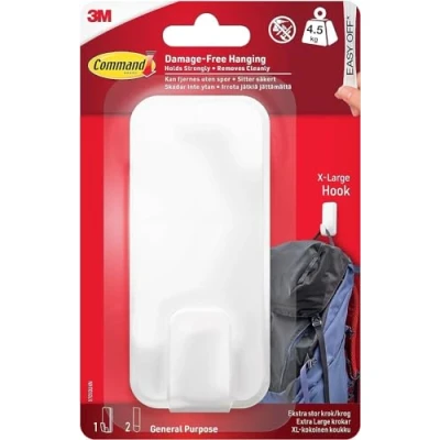 Immagine di Command gancio multiuso XL per pesi massimi, 1 bianco e 2 strisce adesive interni altri oggetti fino a 4,5 kg, senza chiodi, fori, fori