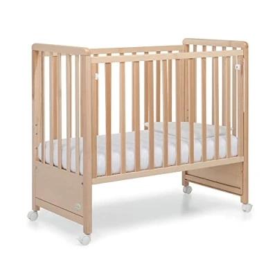 Immagine di Foppapedretti Lettino Culla Pikkoletto con Sponda a Scomparsa, Made in Italy, Legno di Faggio, per bambini dalla nascita 36 mesi, rete doghe regolabile tre altezze, materasso incluso, Naturale