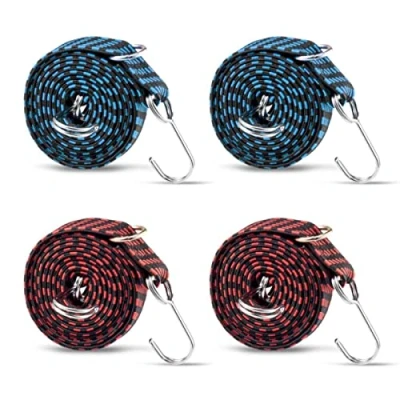 Immagine di Corde Elastiche con Gancio,Cinghie Elastiche,Cinghia Elastica,4 Pezzi Corda Elastica Piatte Regolabile 2m,Cinghie di Fissaggio per Carrello,Portapacchi,Moto e Biciclette
