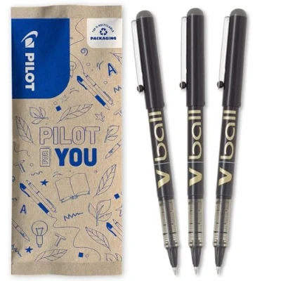 Immagine di PILOT Set di 3 V Ball 07 Penne Roller con Inchiostro Liquido Punta Conica Media per una Scrittura Fluida e Precisa Asciugatura rapida Nero