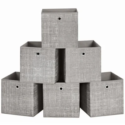 Immagine di SONGMICS Scatole Portaoggetti, Set di 6 Contenitori in Tessuto Non con Manico, 30 x cm, Unità Organizzazione, per Scaffale, Pieghevoli, Porta Abiti, Tortora RFB006K01