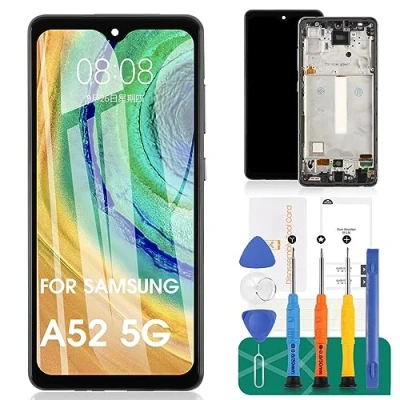Immagine di OLED per Samsung Galaxy A52 5G Schermo di ricambio LCD A526 Digitizer SM A526B Display A526U Touch Screen Assembly Kit riparazione con telaio (supporto impronte digitali)
