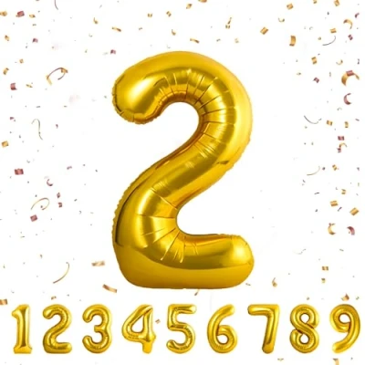 Immagine di Palloncini compleanno 2 anni 40 pollici Decorazioni Oro di un ragazzo e una ragazza Pallone gonfiabile in foil anni.…