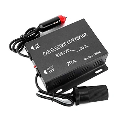 Immagine di DEWIN Convertitore di Alimentazione per Auto Trasformatore,Step Down da 24V a 12V Tipo accendisigari Elettrico Riduttore 20A