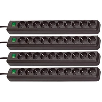 Immagine di Brennenstuhl Eco Line, Ciabatta elettrica con 10 prese (con interruttore e cavo da 3 m, a risparmio energetico, colore nero, set 4 pezzi