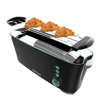 Immagine di Cecotec Toast&amp;Taste Extra B, 1000 W, doppia scanalatura lunga per 2 toast, slot XL, spegnimento e pop up automatico, raccogli briciole, aste superiori