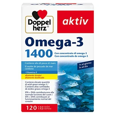 Immagine di Doppelherz aktiv Omega 3 1400 Integratore Alimentare con Concentrato di (DHA e EPA) Vitamina Altamente Dosato Senza Glutine Lattosio 120 Capsule