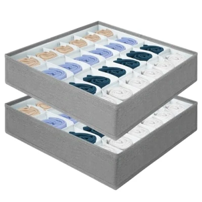 Immagine di AiQInu Organizer Cassetti Set di 2，Organizzatore Pieghevoli 24 Celle Porta Calzini Biancheria, Biancheria Intima, Calze, Cravatte e Sciarpe