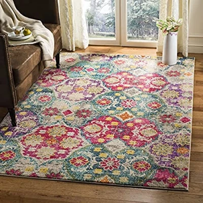 Immagine di SAFAVIEH Tappeto Boho per Soggiorno, Sala da pranzo, Camera letto Monaco Collection, A Pelo Corto, Grigio e fucsia, 155 X 231 cm