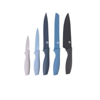 Immagine di MasterChef Set Coltelli da Cucina, Collezione di Coltello Chef per Pane, Carne e Verdure, Acciaio Inox, Prova Calore, Lavabile in Lavastoviglie, 5 Pezzi, Blu