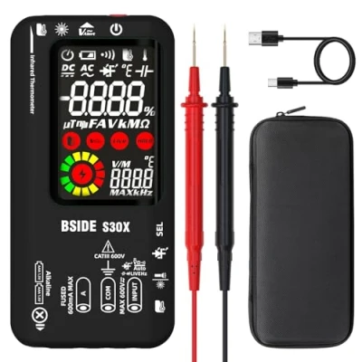 Immagine di BSIDE S30X Multimetro Digitale Automatico con Termometro IR 12:1 Tester Diodi Alta Tensione LCD Colori 9999 Conteggi Voltmetro Ampemetro Capacimetro Ricaricabile per HVAC LED Automotive Electronic