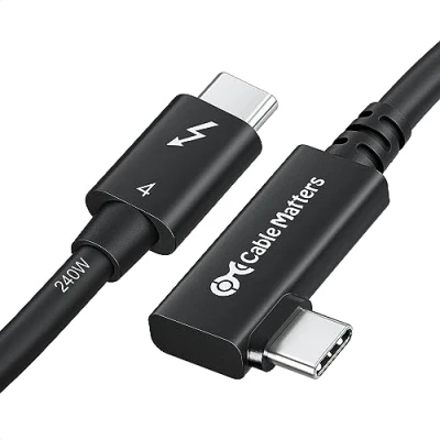 Immagine di Cable Matters [Certificato Intel] 40 Gbps cavo Thunderbolt 4 ad angolo retto, 0,8 m con video 8K, ricarica 240 W, a 90 gradi compatibile USB4, 3 e USB C