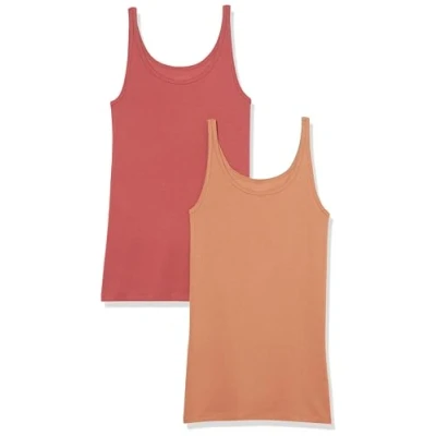 Immagine di Amazon Essentials Canotta Slim con Spalline Sottili Donna, Pacco da 2, Marrone/Rosso Mattone, M
