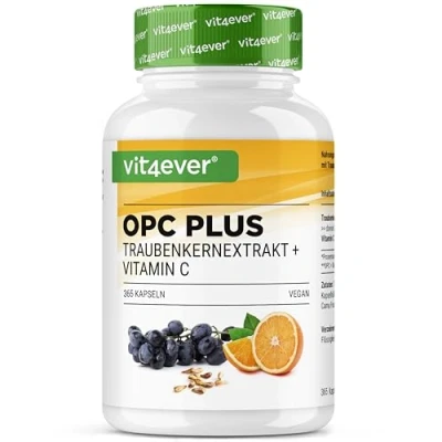 Immagine di Estratto di semi d&#039;uva OPC + vitamina C naturale 365 capsule per 12 mesi Massimo contenuto secondo HPLC da uva europea testata in laboratorio Vegan