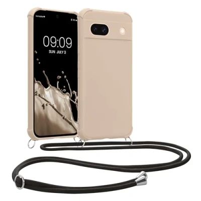 Immagine di kwmobile Custodia Compatibile con Google Pixel 8a Cover Back Case in Silicone TPU Protezione Smartphone Cordino crema
