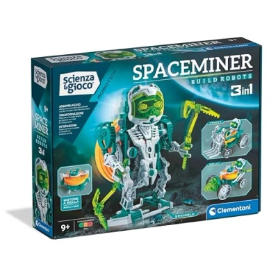 Immagine di Clementoni Scienza Robotics Spaceminer 3 Robot da Costruire per Bambini 9 Anni, con Motore a Molla, Set di Costruzione, Laboratorio Robotica Educativa, Gioco Scientifico STEM, 19344, Multicolore