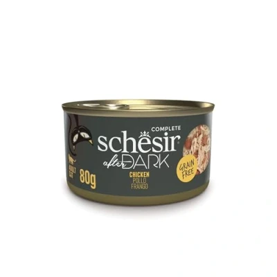 Immagine di Schesir After Dark, bistecche di pollo, cibo umido completo per gatti (12 lattine x 80g)