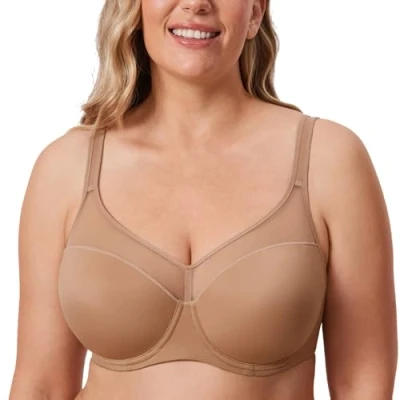 Immagine di DELIMIRA Reggiseno Donna Taglie Forti con Ferretto Sostegno Coppe Modellate e Leggermente Imbottite Ghiaia Beige 7C
