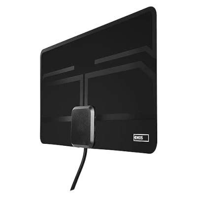 Immagine di EMOS antenna interna piatta J0709, attiva da camera, TV digitale con amplificatore, DVB T/DVB T2, radio DAB, filtro 3G/4G/5G/LTE, interna, adattatore di ricarica USB incluso