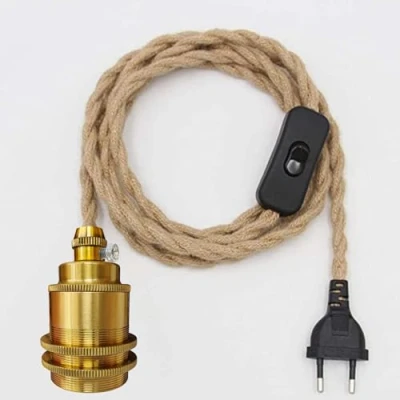 Immagine di Hanging Kit di Lampade in Corda Canapa, Edison Retro lampada a Sospensione, Portalampade Sospensione E27 Metallo con Spina E Interruttore, DIY Lampadario, per Cucina Magazzino Fattoria.