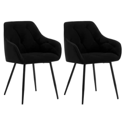 Immagine di WOLTU Set di 2 Sedie da Pranzo con Braccioli e Schienale, Cucina Moderna in Velluto, Poltrone Salotto Gambe Metallo, ergonomiche per Ufficio, Bar, Nero, EZS02sz