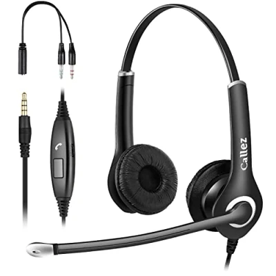 Immagine di Cuffie PC 3,5mm con Microfono Cancellazione del Rumore, Auricolare Telefono Cellulare Stereo per Ufficio Business Call Center, Computer, iPhone Smartphone, Skype Zoom MS Team Videoconferenza