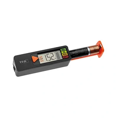 Immagine di batteria Tester BatteryCheck per batterie e (AAA, AA, C, D), a bottone, indicatore di stato carica/volt, semplice veloce, nero