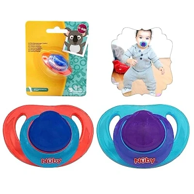 Immagine di Set di 2 ciucci classici in silicone ortodontici, con morbide nubs per neonati, privi BPA e atossici, adatti bambini da 0 a 6 mesi