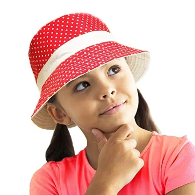 Immagine di TOSKATOK UPF 50+ Cappello da Sole a Secchiello Reversibile in Cotone Pois Ragazza