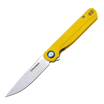 Immagine di HARNDS Wind Coltello Pieghevole Tascabile Lama in Acciaio Sandvik con Manico G10, Serramanico Integrato Cuscinetto a Sfere per Caccia, Campeggio, Sopravvivenza(Giallo)