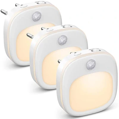 Immagine di Luce Notturna Bambini LED, 5 Dimming con 3 modalità (Calda/Fredda/Mista), da Presa Sensore di Movimento/di Luce, per Cameretta, Camera Letto, scale, Corridoio [3 Pezzi]