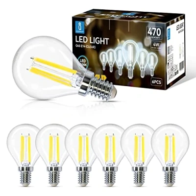 Immagine di Aigostar Filamento Lampadina Led E14 Luce Fredda 6500K,4W Equivalenti a 40W,470Lm,G45 Stile Vintage, Non Dimmerabile, Pacco da 6 Pezzi