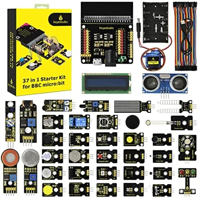 Immagine di KEYESTUDIO BBC Micro:bit 37 In 1 Sensor Kit per micro bit V2 V1 (non include Board), con scheda di breakout relè, cavo jumper, modulo display LCD, blocchi e codice Python