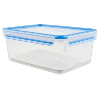 Immagine di Emsa 512888 Contenitore per alimenti con vassoio antigoccia, Volume 3,7 litri, Dimensioni 26,3 x 19,5 11 cm, Trasparente / Blu, Clip &amp; Chiudi