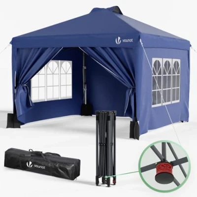 Immagine di VOUNOT Gazebo 3x3m Pieghevole con 4 Parti Laterali Rimovibili, da Giardino Tenda Padiglione Sistema di Clic Pop up Sacchi Sabbia Peso e Sacca Trasporto, Colore Blu
