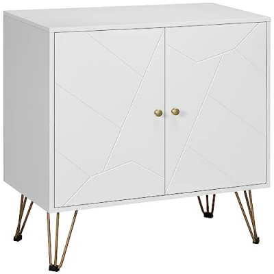 Immagine di HOMCOM Mobile portaoggetti da cucina con gambe a forcina, 2 ante e ripiani regolabili, 80 x 40 cm, bianco dorato