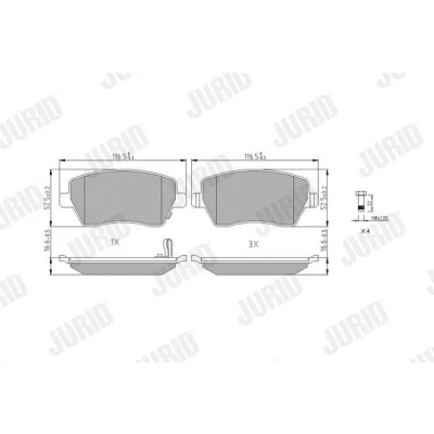 Immagine di JURID 573255J Kit pastiglie freno con segnalatore acustico usura accessori SUZUKI: SWIFT 3, Splash, NISSAN: MICRA 4, Note II Hatchback