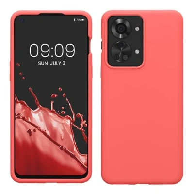 Immagine di kwmobile Cover per OnePlus Nord 2T 5G Custodia Back Case Smartphone in Silicone TPU Protezione Gommata corallo fluorescente