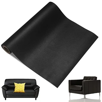 Immagine di Patch Di Riparazione In Pelle, Pelle Adesiva, Adesiva Per Riparazioni, Ecopelle Pellicola Autoadesiva Pu Divani (60 x 137cm, Nero)