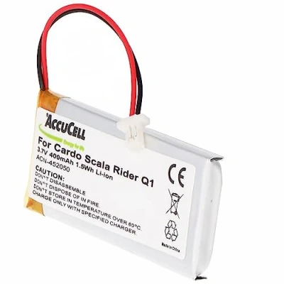 Immagine di AccuCell batteria compatibile con Cardo Rider Q1, WW452050PL, 3,7 Volt, 400 mAh, di ricambio protezione da cortocircuito, bianca, piccola