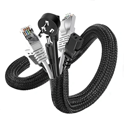 Immagine di Romon 6M Guaina Cavi Intrecciata, 13 20mm Flessibile Self closing Raccogli Cavi, Tagliabile Nascondi Guaina, Espandibile Copri Elettrici per TV Computer Ufficio Casa Auto Nero