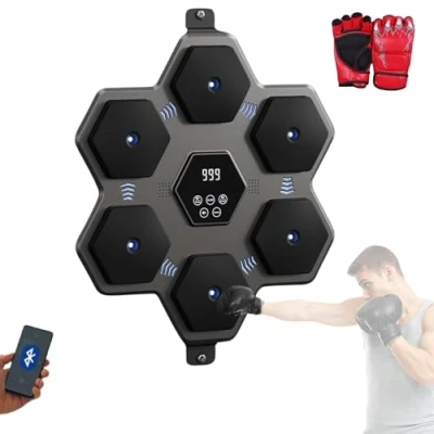 Immagine di MAGIC SELECT Macchina da Boxe Musicale, Attrezzatura Allenamento per a Parete in PU con Guantoni Boxe, Pad LED, Bluetooth, Luci al Ritmo della Musica. (2 Mode, 45x45x5 cm)